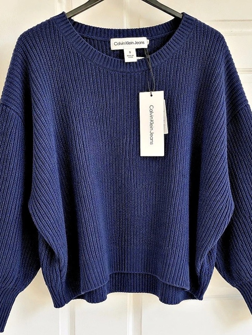 Calvin Klein Jeans Ribbed Dolman Sleeve Sweater Blue Large